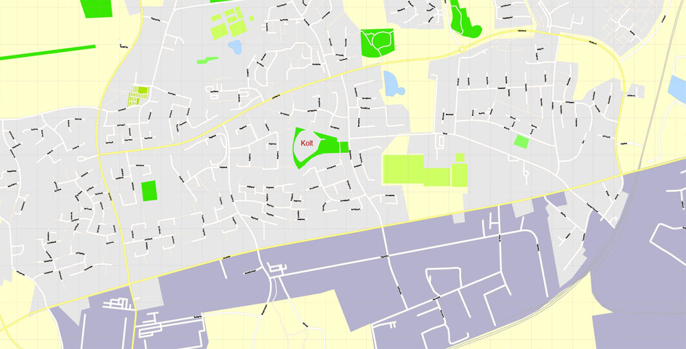 Printable Vector Map Aarhus, Denmark, G-View level 17 (100 m scale) street City Plan map, full editable, Adobe Illustrator