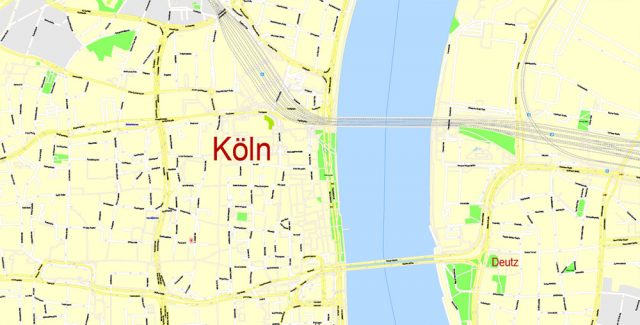 Cologne Köln Printable Vector Map, Germany, G-View level 17 (100 m ...