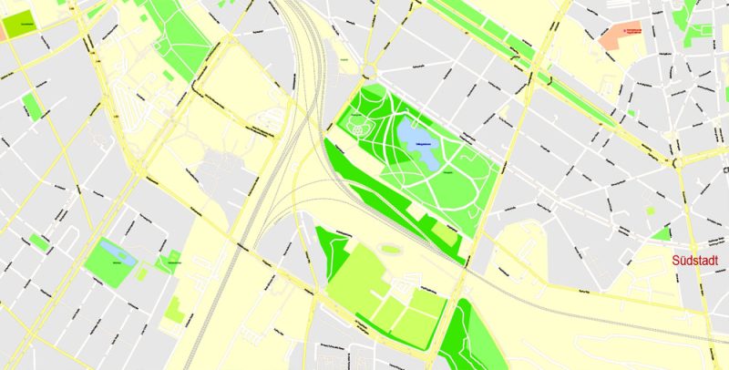 Printable Vector Map Cologne Köln, Germany, G-View level 17 (100 m scale) street City Plan map, full editable, Adobe Illustrator