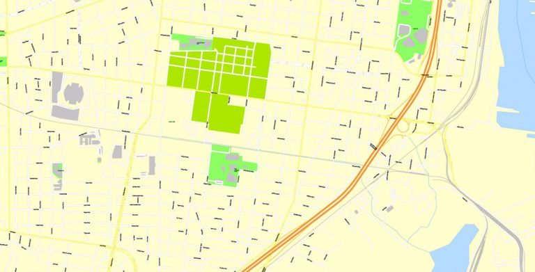 Mobile Printable Map, Alabama, US, exact vector Map street G-View City Plan Level 17 (100 meters ...