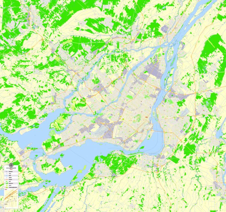 Montreal Printable Map, Canada, exact vector Map street G-View City ...