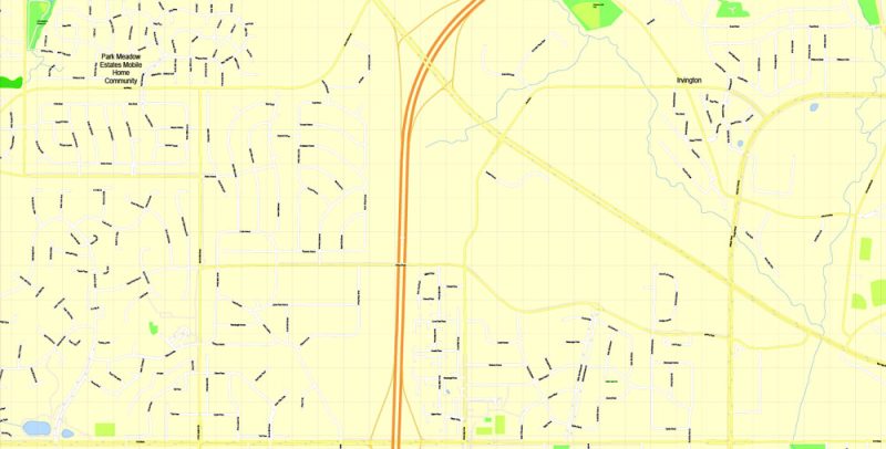 Printable Map Omaha, Nebraska, US, exact vector Map street G-View City Plan Level 17 (100 meters scale) full editable, Adobe Illustrator