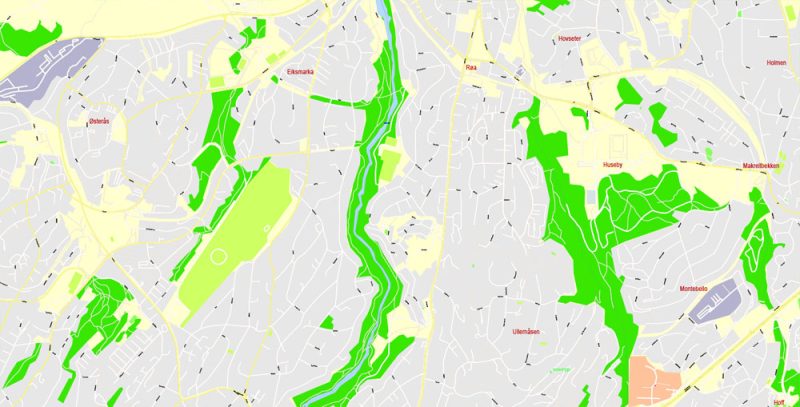 Printable Vector Map Oslo, Norway, G-View level 17 (100 m scale) street City Plan map, full editable, Adobe Illustrator