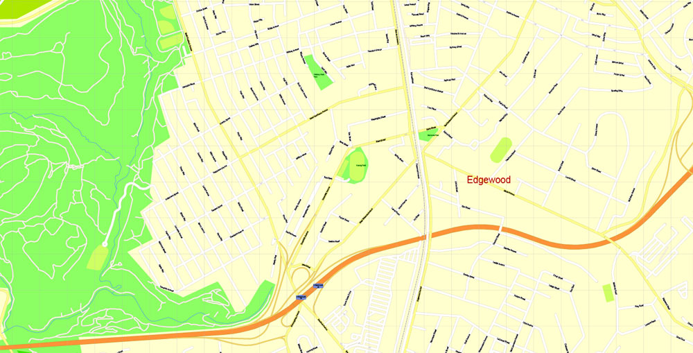 Printable Map Pittsburgh, Pennsylvania, US, exact vector Map street G-View City Plan Level 17 (100 meters scale) full editable, Adobe Illustrator