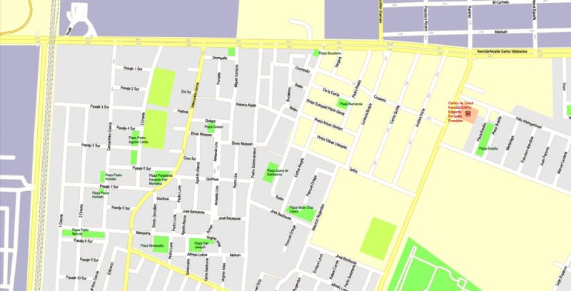 Printable Map Santiago, Chile, exact vector Map street City Plan G-View Level 17 (100 meters scale) full editable, Adobe Illustrator