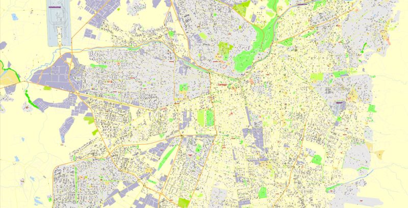 Santiago Printable Map, Chile, exact vector Map street G-View City Plan Level 17 (100 meters scale)  full editable, Adobe Illustrator