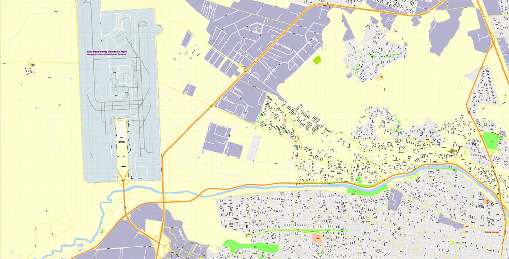 Printable Map Santiago, Chile, exact vector Map street City Plan G-View Level 17 (100 meters scale) full editable, Adobe Illustrator