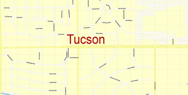 Tucson Printable Map, Arizona, US, exact vector Map street G-View City ...
