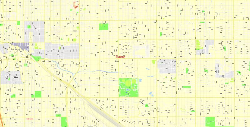 Printable Map Tucson, Arizona, US, exact vector Map street G-View City Plan Level 17 (100 meters scale) full editable, Adobe Illustrator