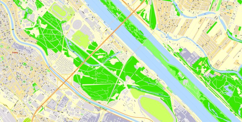 Printable Vector Map Vienna / Wien, Austria, G-View level 17 (100 m scale) street City Plan map with buildings, full editable, Adobe Illustrator