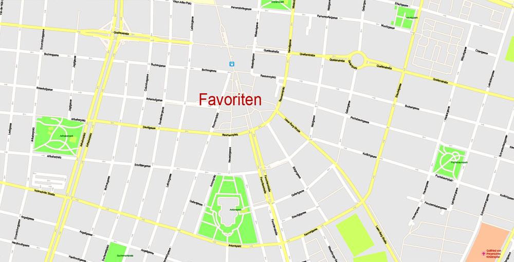 Printable Vector Map Vienna / Wien, Austria, G-View level 17 (100 m scale) street City Plan map, full editable, Adobe Illustrator