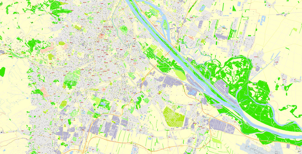 Printable Vector Map Vienna / Wien, Austria, G-View level 17 (100 m scale) street City Plan map, full editable, Adobe Illustrator