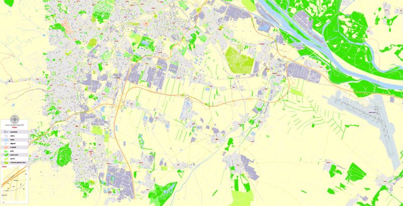 Vienna / Wien Printable Vector Map, Austria,  G-View level 17 (100 m scale) street City Plan map, full editable, Adobe Illustrator