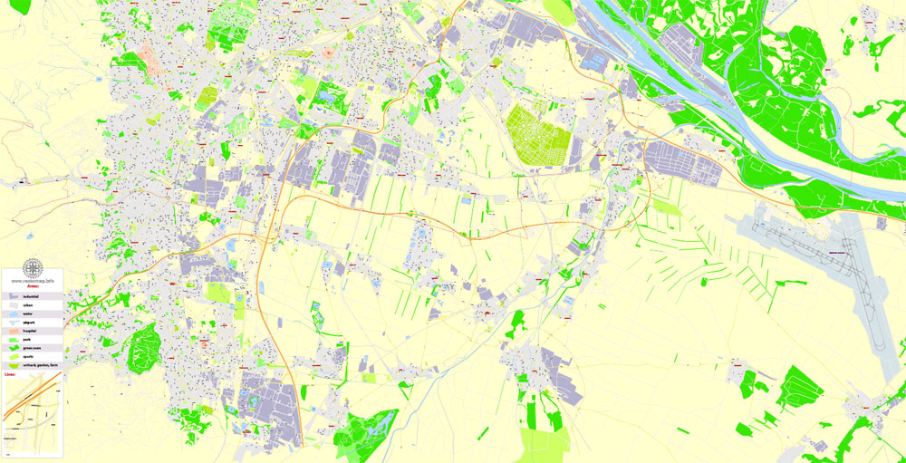 Vienna / Wien Printable Vector Map, Austria,  G-View level 17 (100 m scale) street City Plan map, full editable, Adobe Illustrator