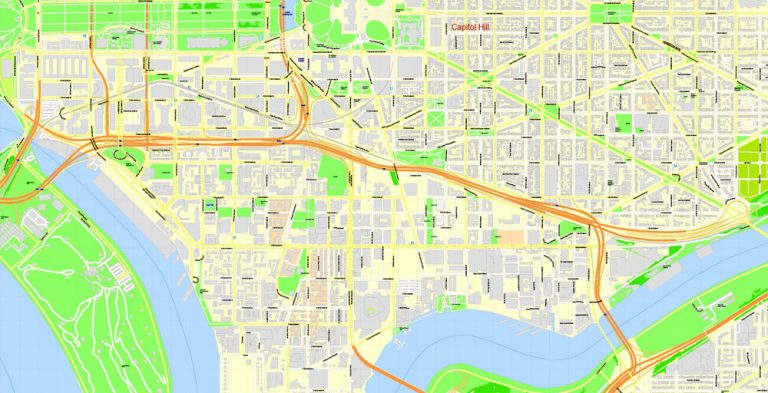 Washington DC + Arlington DWG Map, US, exact vector City Plan editable ...