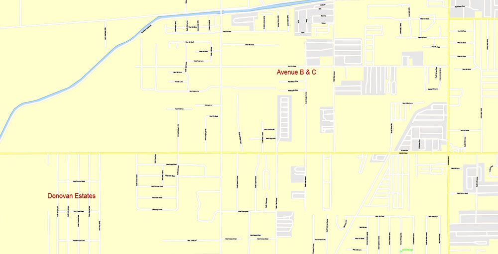 Printable Map Yuma, Arizona, US, exact vector Map street G-View City Plan Level 17 (100 meters scale) full editable, Adobe Illustrator