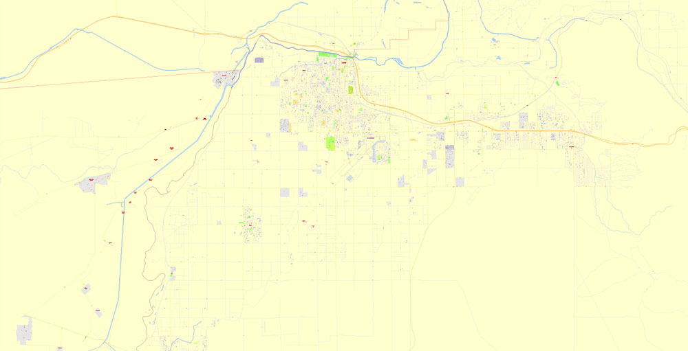 Yuma Printable Map, Arizona, US, exact vector Map street G-View City Plan Level 17 (100 meters scale)  full editable, Adobe Illustrator