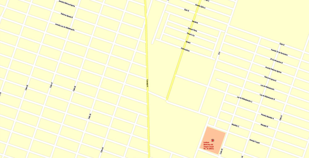 Printable Map Yuma, Arizona, US, exact vector Map street G-View City Plan Level 17 (100 meters scale) full editable, Adobe Illustrator