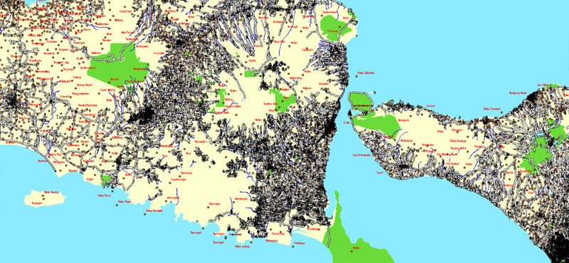 AutoCAD DWG Map Java, Indonesia, exact vector Map full editable DWG, full vector, scalable, editable text format street names, 189 mb ZIP