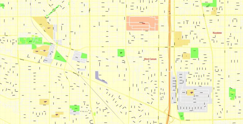 Printable Map Long Beach, California, US, exact vector Map G-View City Plan Level 17 (100 meters scale) full editable, Adobe Illustrator