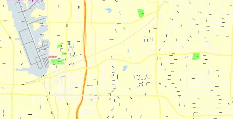 Printable Map Dallas, Texas, US, exact vector Map street G-View City Plan Level 17 (100 meters scale) full editable, Adobe Illustrator