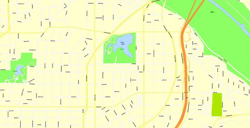 Printable Map Dallas, Texas, US, exact vector Map street G-View City Plan Level 17 (100 meters scale) full editable, Adobe Illustrator