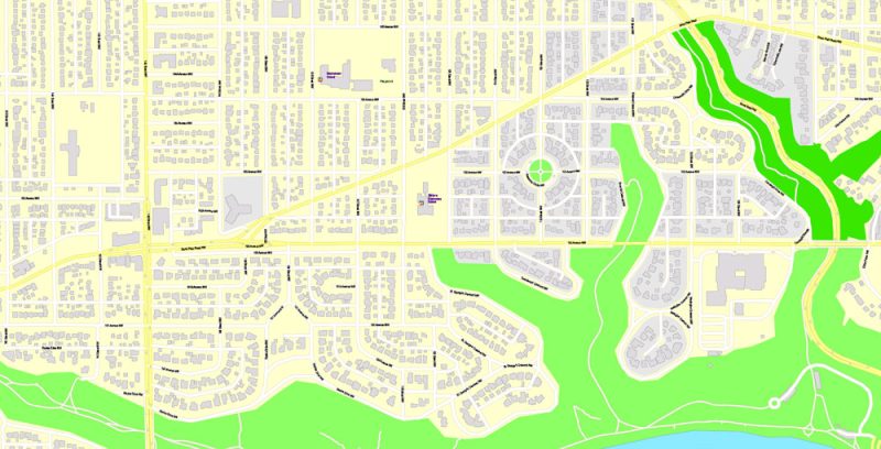 Printable Map Edmonton, Canada, exact max detailed Tactical Map City Plan Level G-View 17 (100 meters scale) full editable, Adobe Illustrator