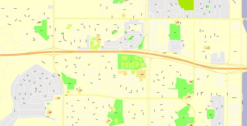 Printable Map Edmonton, Canada, exact Map City Plan Level G-View 17 (100 meters scale) full editable, Adobe Illustrator