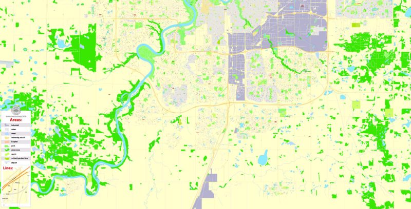 Edmonton Printable Map, Canada, exact Map City Plan Level G-View  17 (100 meters scale)  full editable, Adobe Illustrator