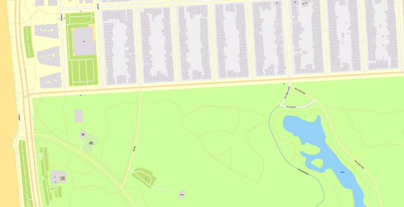 Printable Map Golden Gate Park, San Francisco, US, exact vector Map street G-View City Plan Level 20 (25 m scale 1:928), full editable, Adobe Illustrator