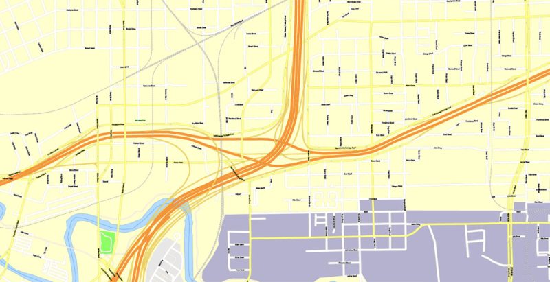 Printable Map Houston, Texas, US, exact vector Map street G-View City Plan Level 17 (100 meters scale) in 2 parts, full editable, Adobe Illustrator