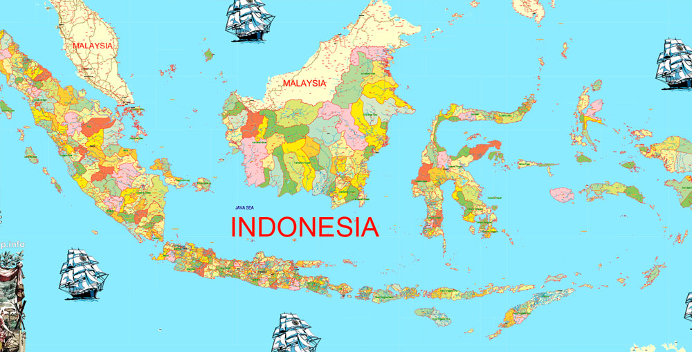  Indonesia  Map PDF 01 Printable Admin exact vector Map 