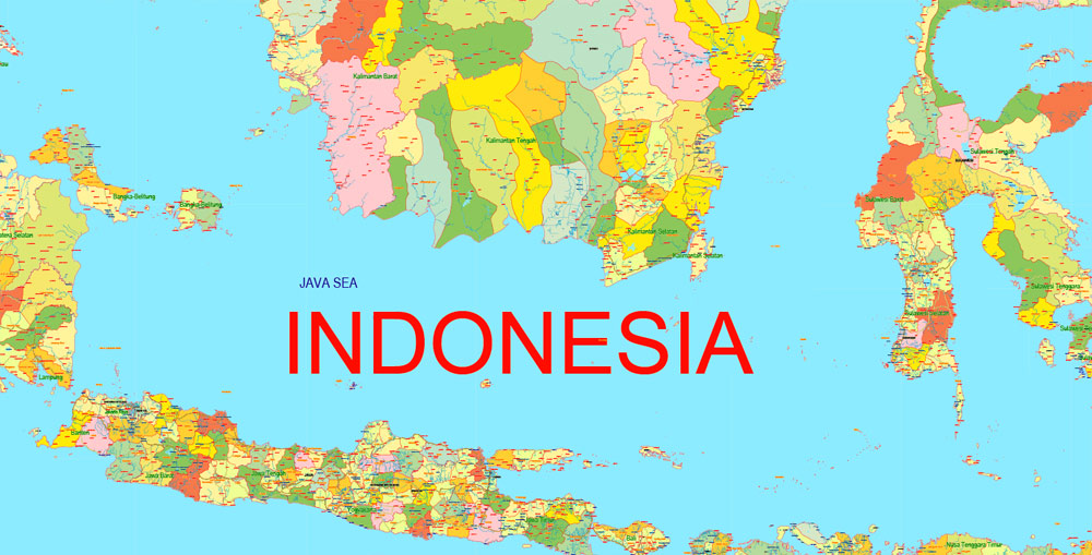 Printable Admin Map Indonesia, exact vector Map full editable Layered Adobe Illustrator, full vector, scalable, editable text format all names, 68 mb ZIP
