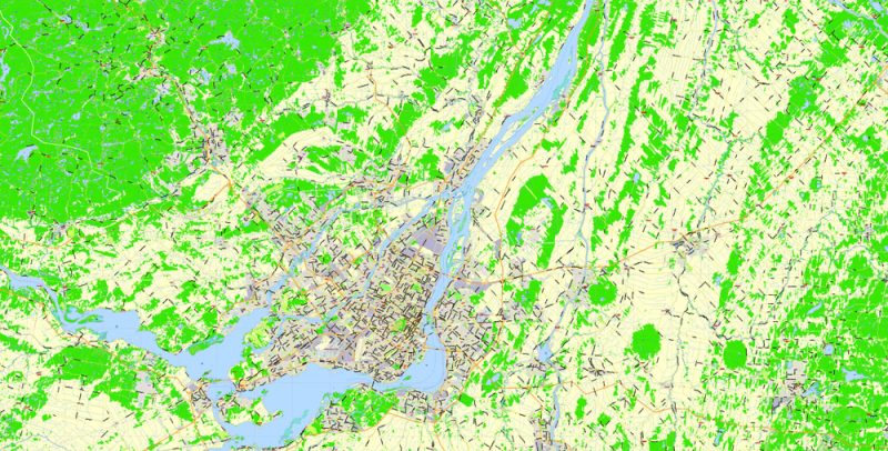 Montreal Grande Area Printable Map Canada, exact vector City Plan 2000 meters scale editable Street Map Adobe Illustrator