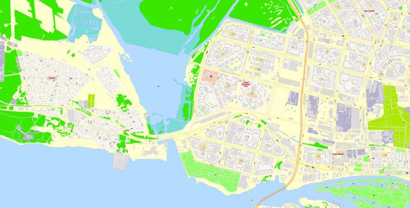 Векторная Карта Санкт-Петербург, Россия, точная подробная детальная редактируемая G-View Level 17 (100 метров масштаб) Adobe Illustrator