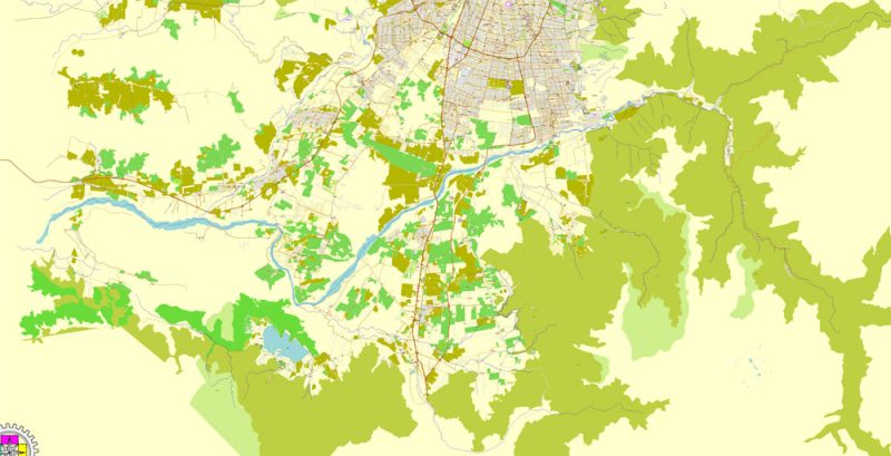Santiago Printable Map, Chile, exact vector Map Tactical City Plan   full editable, Adobe Illustrator