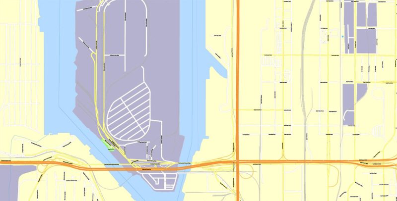Printable Map Seattle, WA, US, exact vector Map street G-View City Plan Level 17 (100 meters scale), full editable, Adobe Illustrator