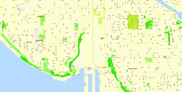 Seattle Printable Map, state Washington, US, exact vector City Plan ...