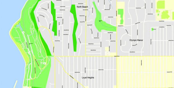 Seattle Printable Map, state Washington, US, exact vector City Plan ...