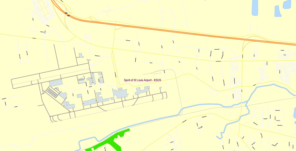 Printable Map Saint Louis, Missouri, US, exact vector Map street G-View City Plan Level 17 (100 meters scale) full editable, Adobe Illustrator