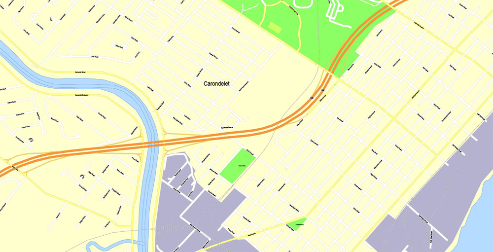 Printable Map Saint Louis, Missouri, US, exact vector Map street G-View City Plan Level 17 (100 meters scale) full editable, Adobe Illustrator