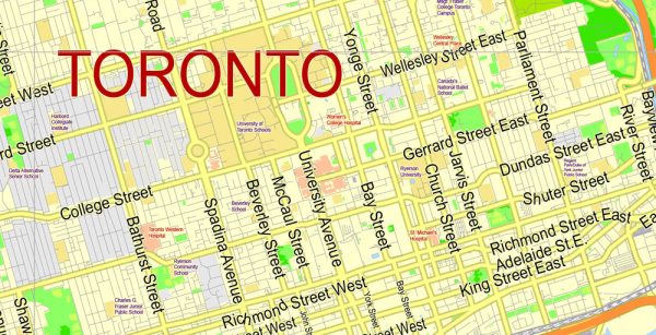 Toronto PDF Map, Canada, exact vector Map street G-View City Plan Level 13 (2000 meters scale ...