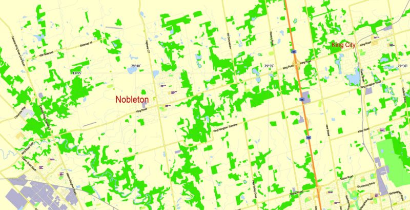 Printable Map Toronto, Canada, exact vector Map street G-View City Plan Level 13 (2000 meters scale) full editable, Adobe Illustrator
