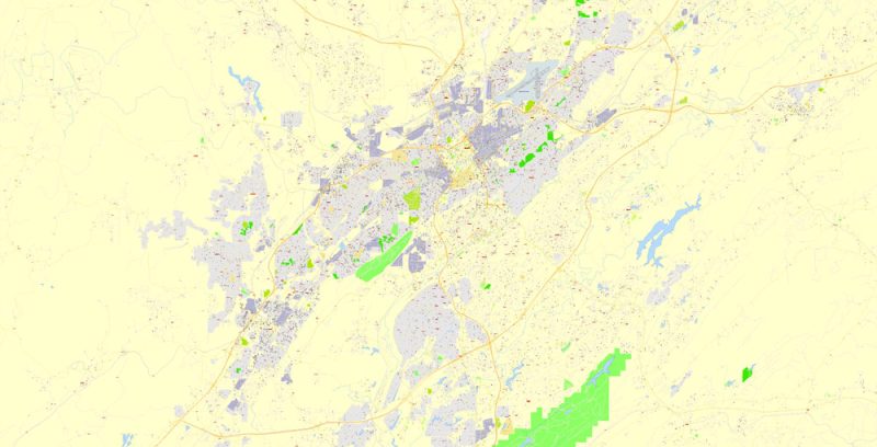 Printable Map Birmingham, Alabama, US, exact vector Map street G-View City Plan Level 17 (100 meters scale), full editable, Adobe Illustrator