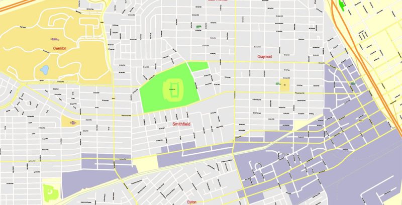 Printable Map Birmingham, Alabama, US, exact vector Map street G-View City Plan Level 17 (100 meters scale), full editable, Adobe Illustrator