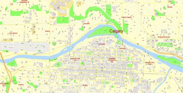 Calgary City Large Area Editable PDF Map, Canada, exact Map City Plan ...