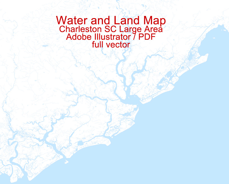Printable Map Charleston Large Area, CS, US, exact vector Map level 13 (2000 m scale), full editable, Adobe Illustrator and PDF in 1 archive