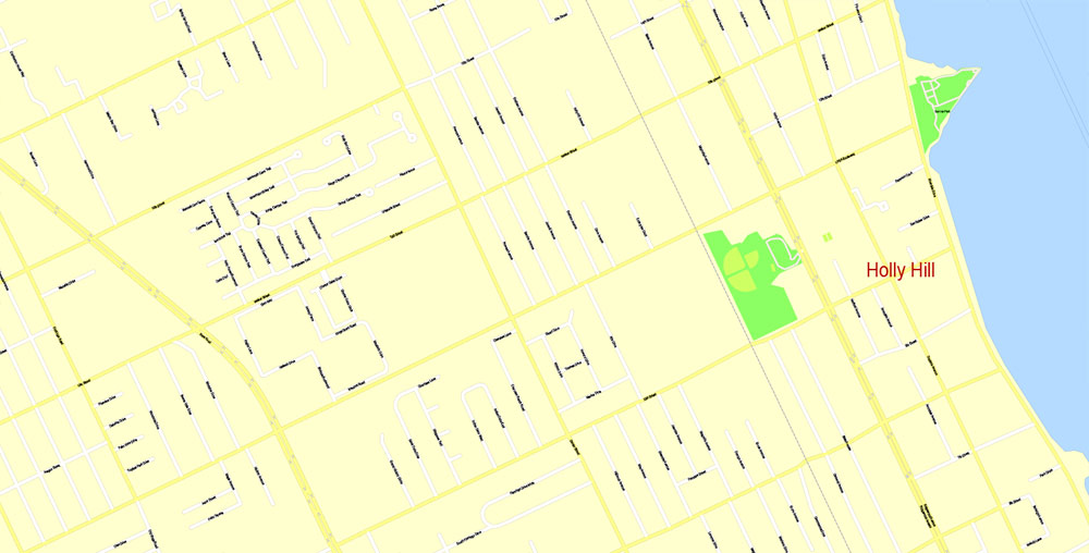 Printable Map Daytona Beach, US, exact vector Map street G-View City Plan Level 17 (100 meters scale) full editable, Adobe Illustrator