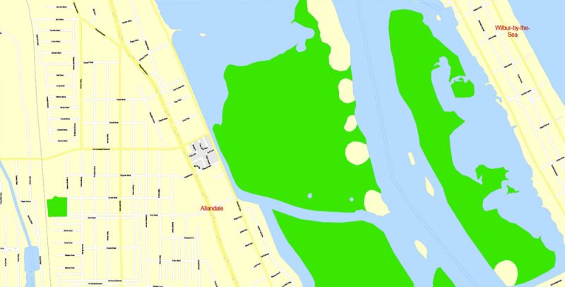 Printable Map Daytona Beach, US, exact vector Map street G-View City Plan Level 17 (100 meters scale) full editable, Adobe Illustrator