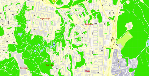 Gothenburg Göteborg Printable Vector Map, Sweden, exact City Plan with ...